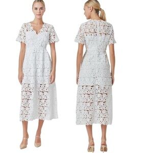 NWT Anthropologie Endless Rose Lace Short Sleeve Midi Dress White Size S